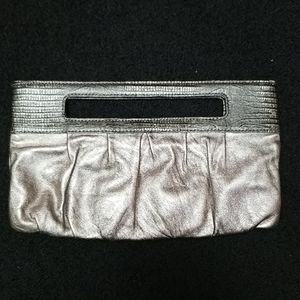 BCBG large genuine leather clutch 11" x 6" SILVER